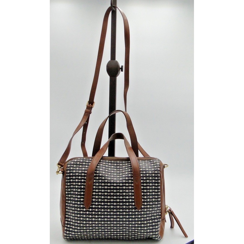 Fossil Rachel Crossbody Purse‎ Black White Brown Key Polka Dot Pockets Boho